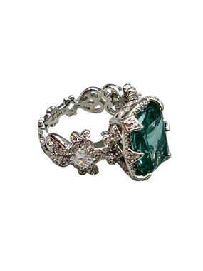 ERICA COURTNEY Ring Size 8 Sterling Silver 925 Teal Synthetic Spinel Statement